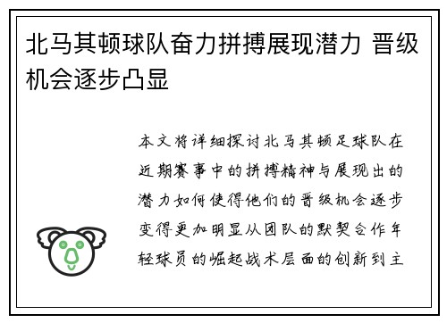 北马其顿球队奋力拼搏展现潜力 晋级机会逐步凸显